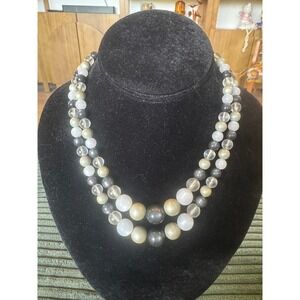 Vintage W Germany‎ Beaded Necklace Two Strand Gray White Costume Jewelry